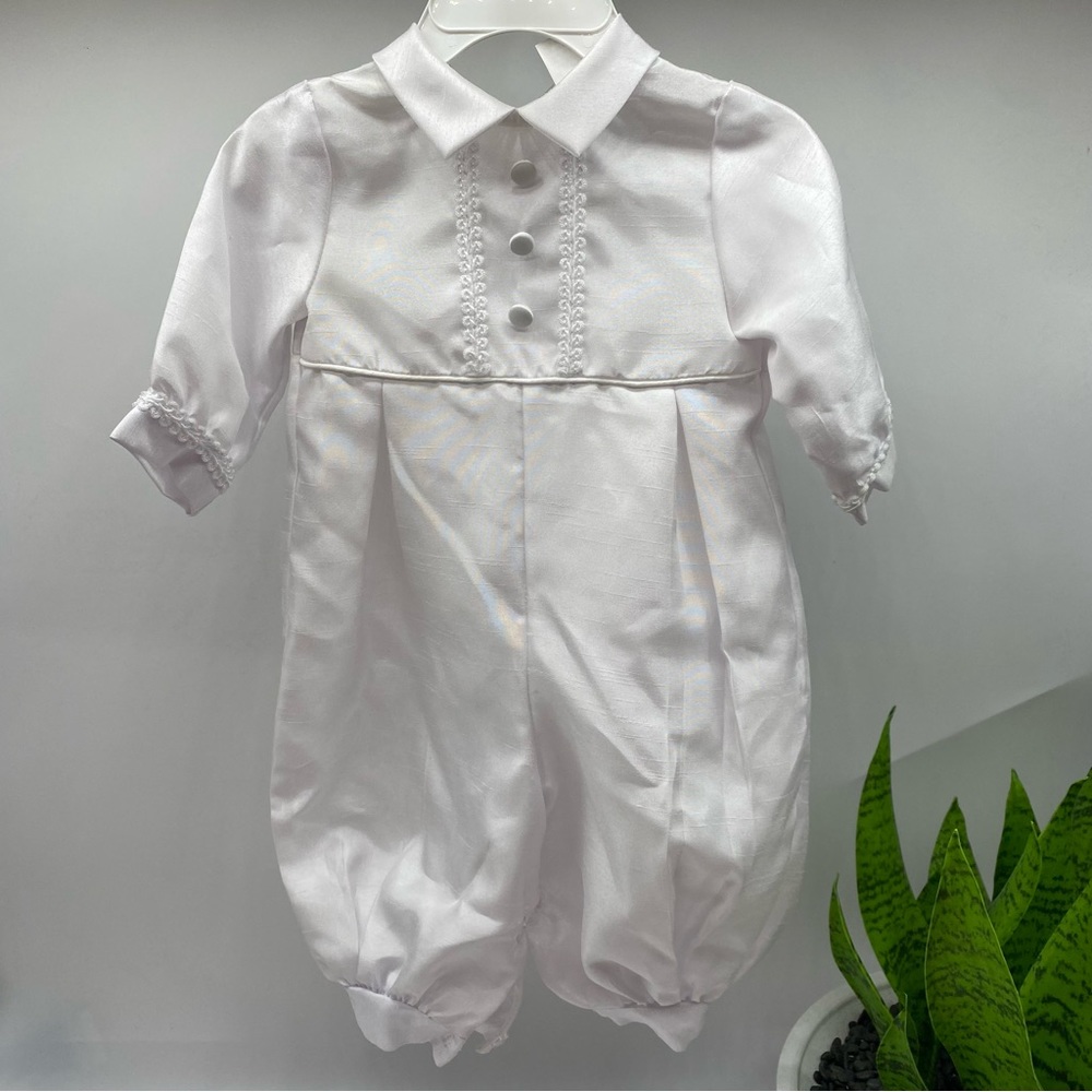 Lauren Madison Baby boys full-length shantung romper in white size 6/9 months